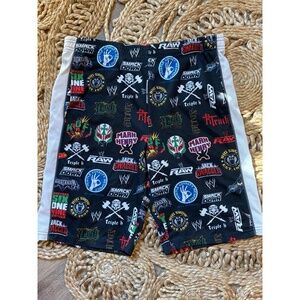 WWE Boys L‎ 10/12 Black Wrestling Athletic Shorts Superstar Logos